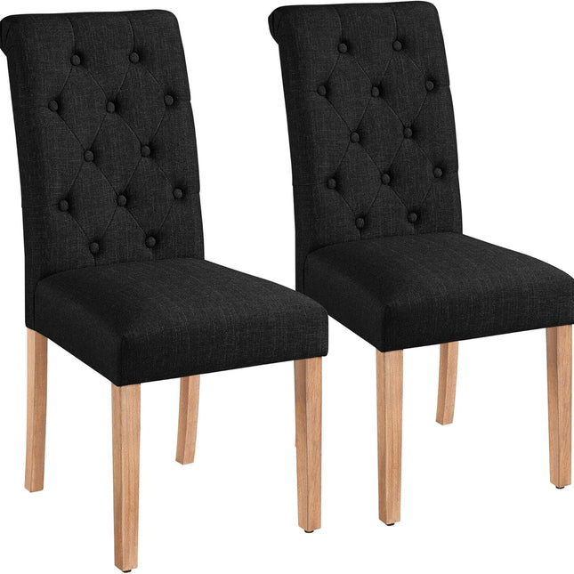 Tufted Dining Chairs Set of 2 Parsons Kitchen Chairs Stylish Dining Room Chair Upholstered Fabric Chairs with Solid Wood Legs and Padded Seat for Home, 1 Package, Black-0