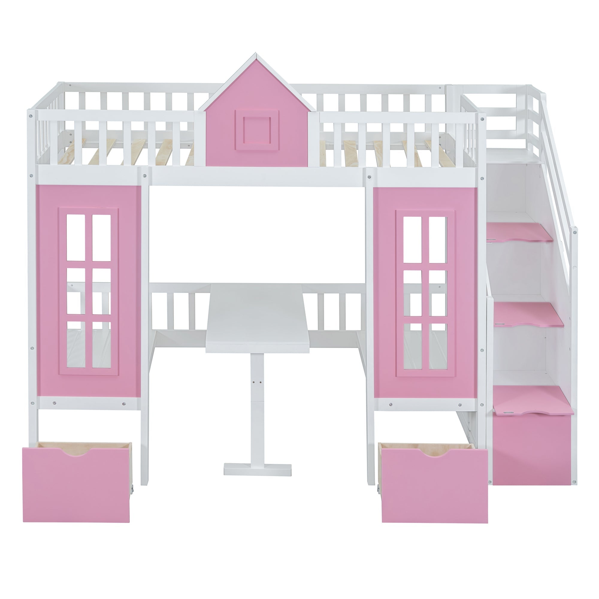 Twin-Over-Twin Bunk Bed with Changeable Table, Bunk Bed Turn into