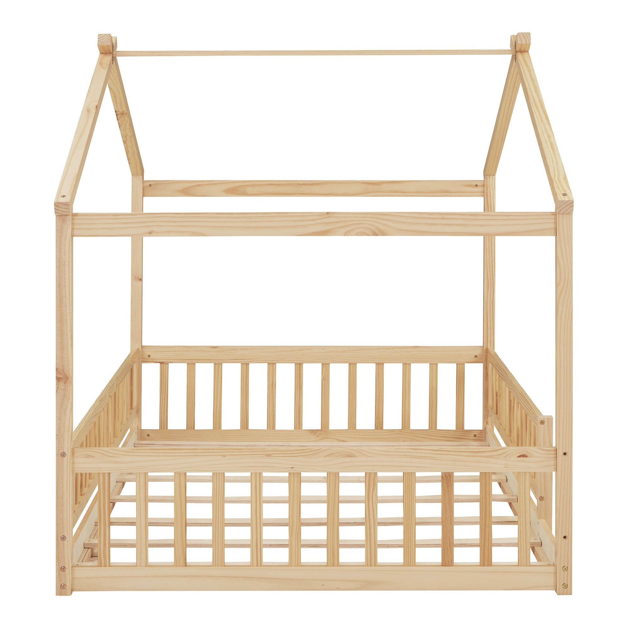 Wood Bed House Bed Frame with Fence, for Kids, Teens, Girls, Boys