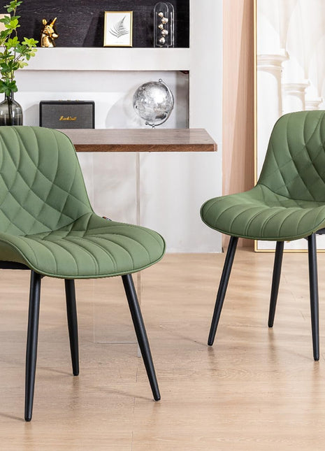 Dining Chairs Set of 2 Mid Century Modern Kitchen Chair Comfortable Upholstered Faux Leather Dinner Chairs for Kitchen Dining Room, Olive-0