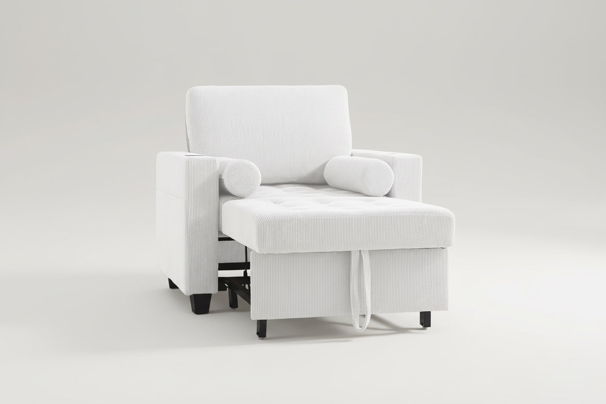 Beige Adjustable Sleeper Chair Sofa Bed Upholstered-4