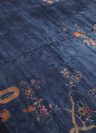 10x14 Royal Blue, Navy Hand Knotted Oriental 100% Wool Art Deco Peking Oriental Area Rug