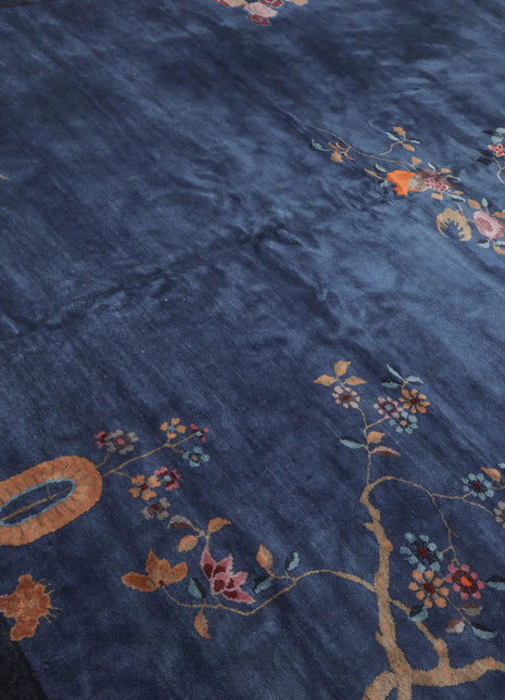 10x14 Royal Blue, Navy Hand Knotted Oriental 100% Wool Art Deco Peking Oriental Area Rug