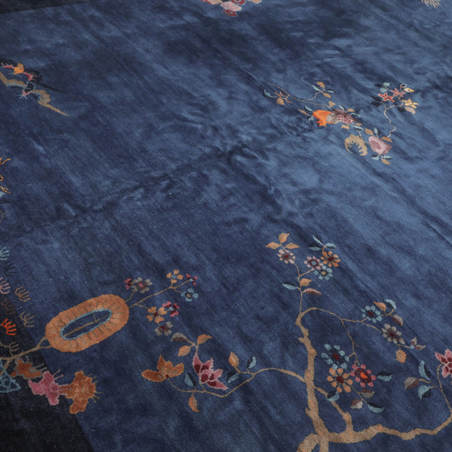 10x14 Royal Blue, Navy Hand Knotted Oriental 100% Wool Art Deco Peking Oriental Area Rug
