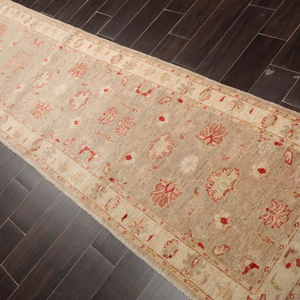 2'8''x9'9'' Runner Taupe, Beige Hand Knotted 100% Wool Chobi Peshawar Traditional Oriental Area Rug-3
