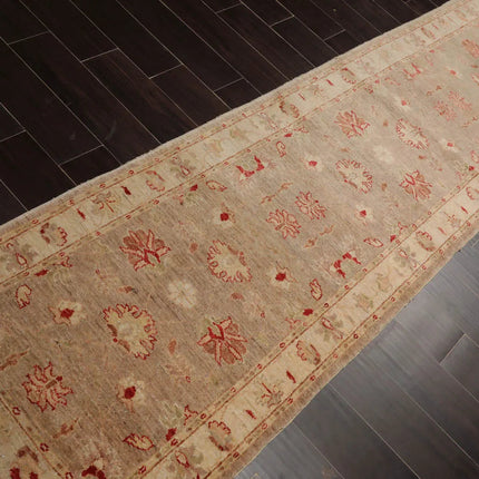 2'8''x9'9'' Runner Taupe, Beige Hand Knotted 100% Wool Chobi Peshawar Traditional Oriental Area Rug-4