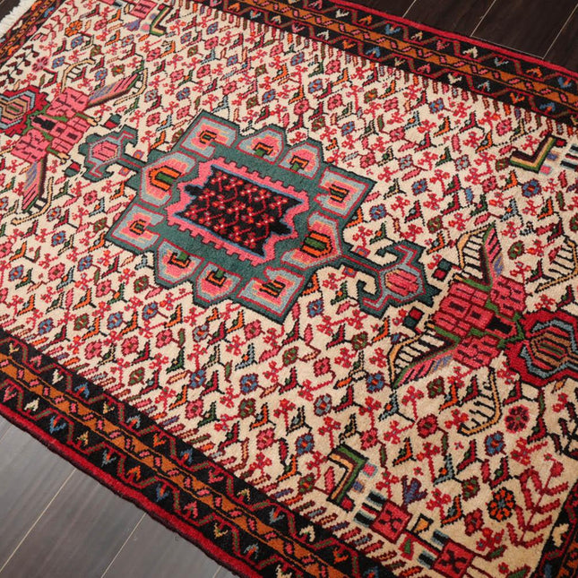 3’5”x5’3" Vintage Hand Knotted Wool Geometrical Tabriz Oriental Area Rug Beige-1