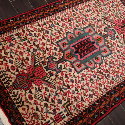 3’5”x5’3" Vintage Hand Knotted Wool Geometrical Tabriz Oriental Area Rug Beige-2