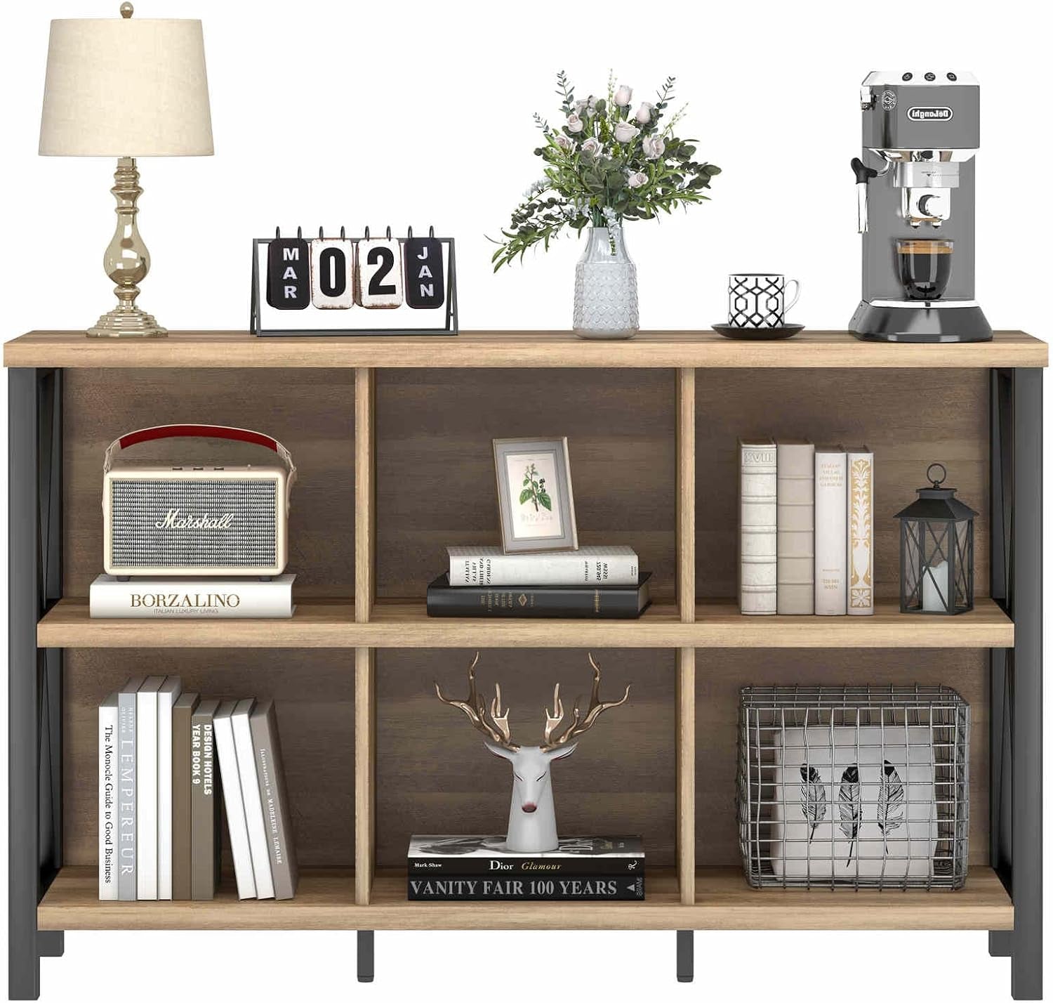 6 Cube Storage Organizer With Shelf Rustic Oak Bookcase