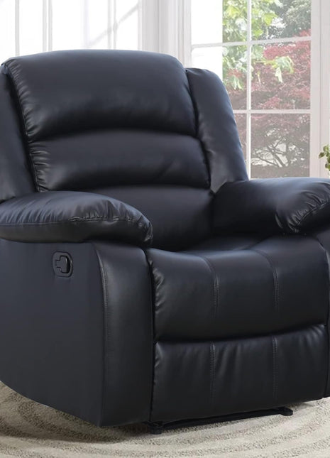 Black Recliner Chair Set of 2, with Overstuffed Arm and Back, Breathable Faux Leather Manual Reclining Chairs, Living Room Single Sofa Recliners-2