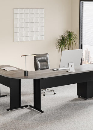 83 Inch L-Shaped Office Desk, Large Executive Computer Desk with 3-Drawer File Cabinet, Industrial Corner Desk with Storage Drawers, Business Furniture Work Desk for Home Office (Gray)-2