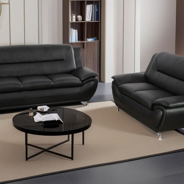 Sectional Sofa Sets, Living Room Furniture Sets Modern Faux Leather Sofa Couch 5-Seat Sofa for Living Room(A-Black, Sofa+Loveseat)-0