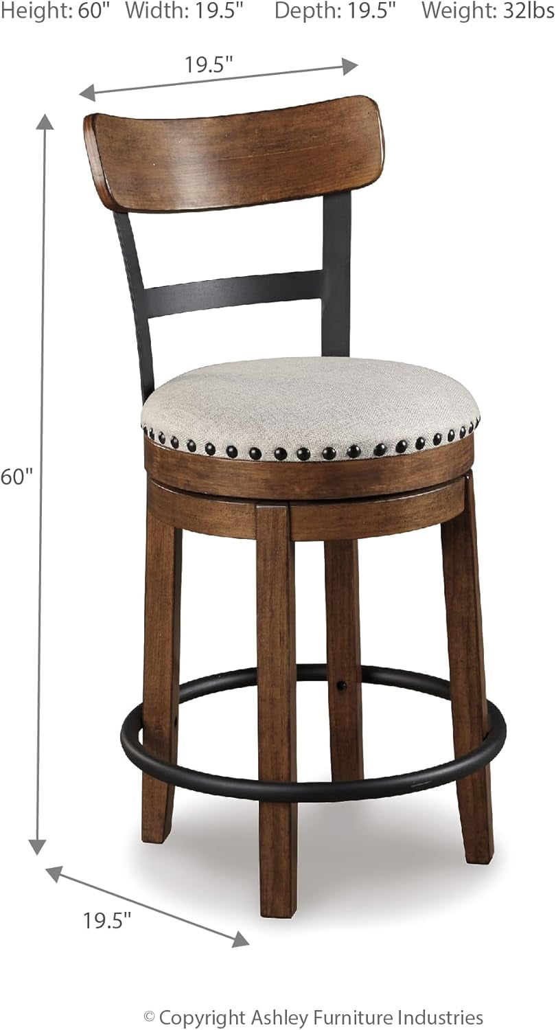 Wooden bar stool with dimensions labeled on a white background