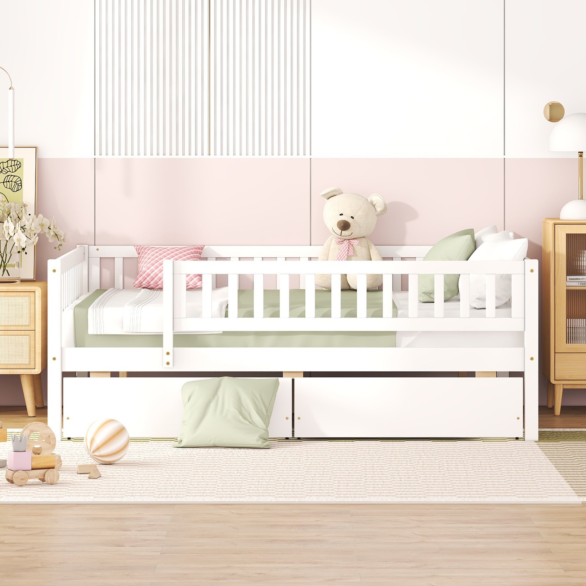 Full Size Daybed Wood Bed with Two Drawers