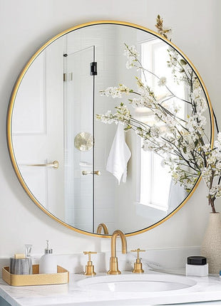 Gold round Mirror, 24 Inch Circle Mirror, Gold Metal Frame, round Wall Mounted Mirrors for Bathroom, Hallway, Living Room, Bedroom.-3