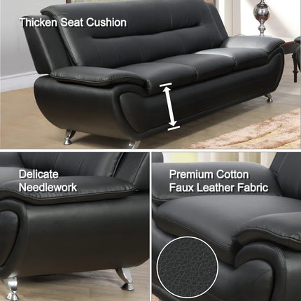 3 Piece Living Room Couch Set, Faux Leather Sofa Set, Modern Sofa Couch Set Living Room Furniture (Sofa+Loveseat+Chair, Black)-3