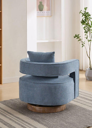 29.1"W Swivel Accent Open Back Chair Modern Comfy Sofa Chair With Weathered Base For Nursery Bedroom Living Room Hotel Office, Club Chair Leisure Arm Chair For Lounge (Pale Blue,Linen Blend)-4
