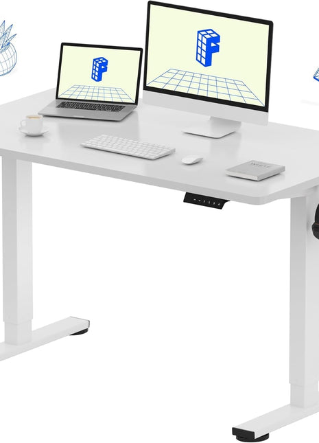 EN1 One-Piece Standing Desk, 48 X 24 Inches Solid Desktop Height Adjustable Desk, Electric Sit Stand up Desk Home Office Desks (White Frame + White Desktop)-0