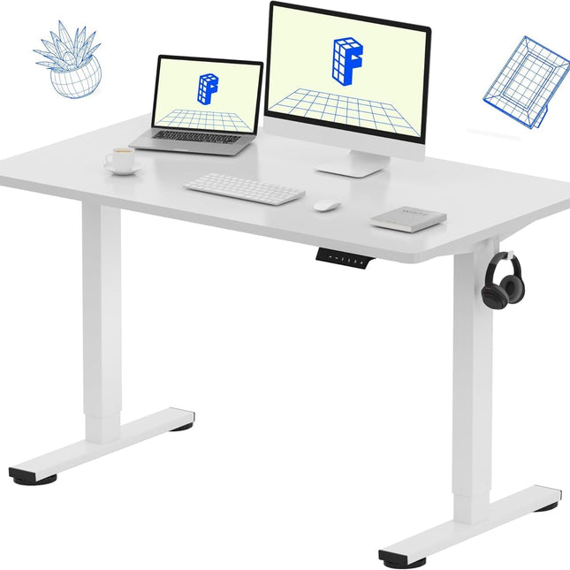EN1 One-Piece Standing Desk, 48 X 24 Inches Solid Desktop Height Adjustable Desk, Electric Sit Stand up Desk Home Office Desks (White Frame + White Desktop)-0