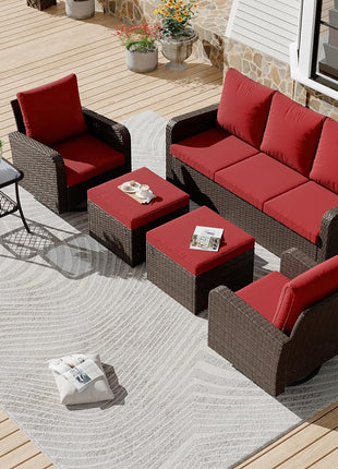 6 Piece Patio Furniture Set with Swivel Chairs-0
