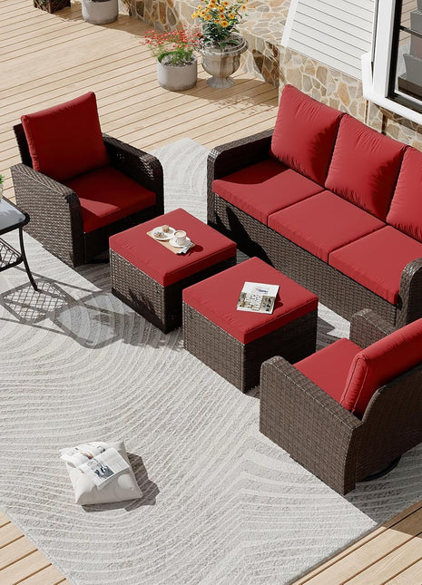 6 Piece Patio Furniture Set with Swivel Chairs-0
