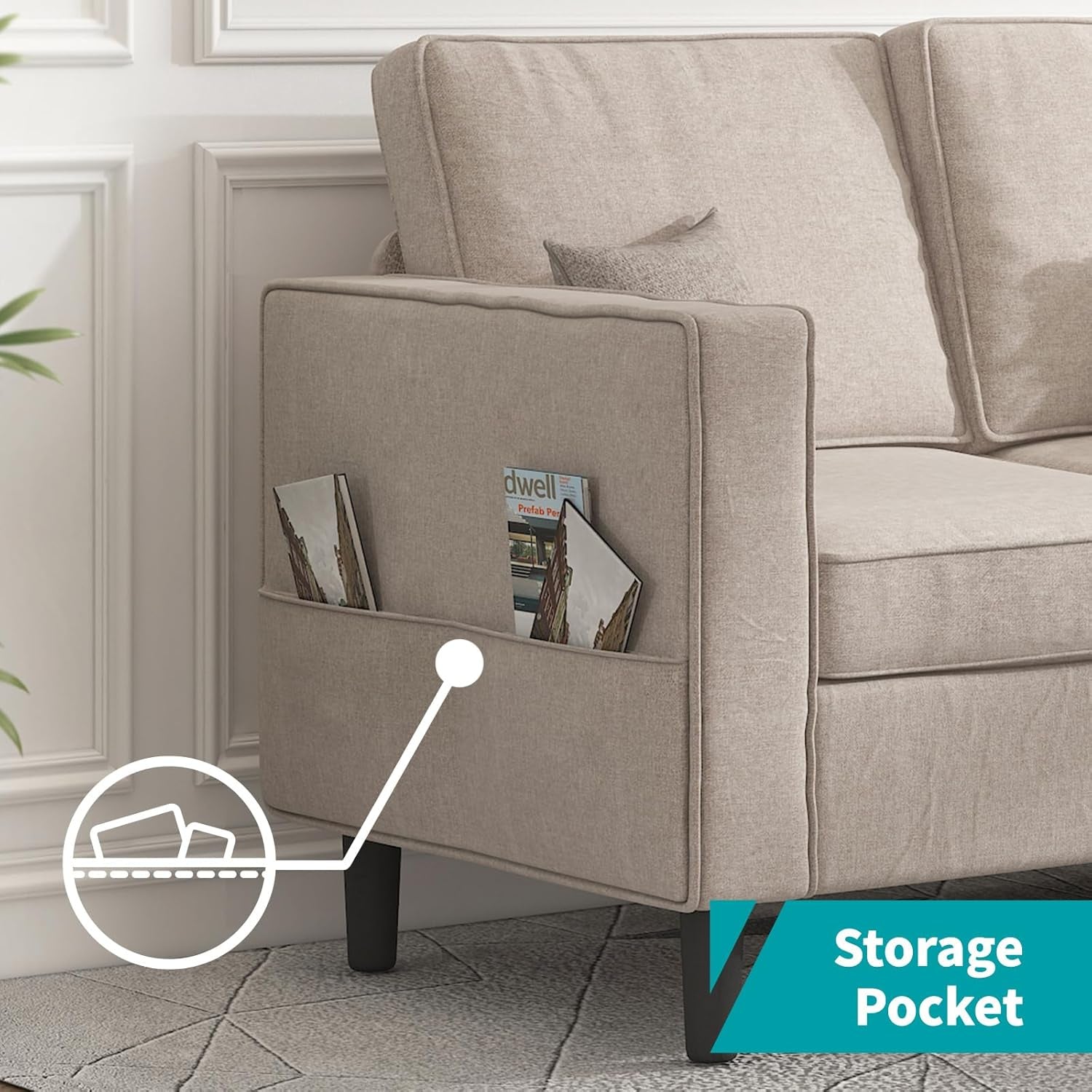 Beige Sectional Sofa Set With Movable Storage Ottoman-4