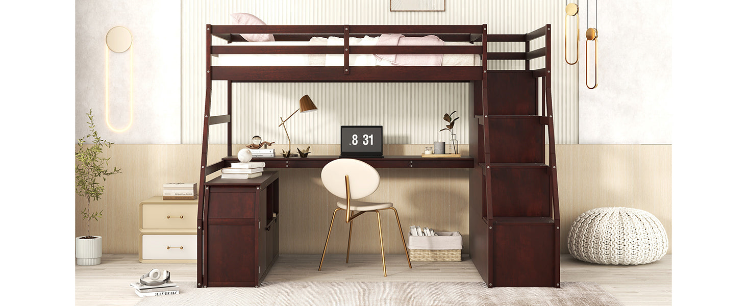 Twin Size Loft Bed with 7 Drawers 2 Shelves and Desk