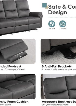 Reclining Sofa, Power Reclining Sofa with Drop down Table, Cup Holder and USB Port, Modern Recliner Sofa 3 Seater,Wall Hugger Sofa Recliner for Living Room Furniture Sets(Gray)