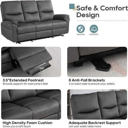 Gray 3-Seat Power Recliner Sofa with Table & USB Ports