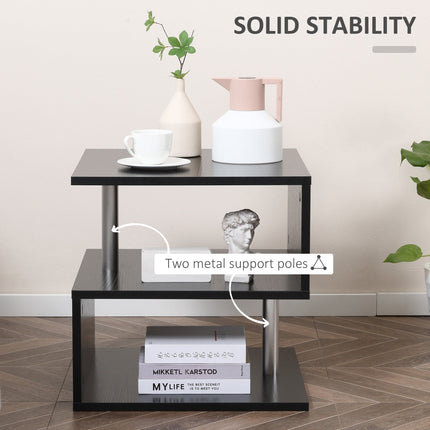 Coffee End Table S shape 2 Tier Storage Shelves Organizer Versatile Home office furniture (Black)-4