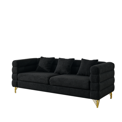 81 Inch Oversized 3 Seater Sectional Sofa, Living Room Comfort Fabric Sectional Sofe-Deep Seating Sectional Sofa, Soft Sitting with 3 Pillows for Living Room,Bedroom,Office, Black teddy(W834S00035)-4