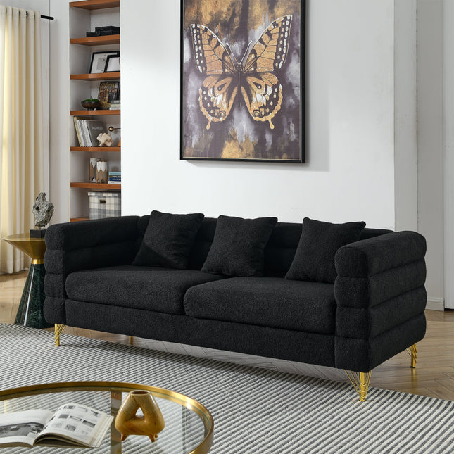81 Inch Oversized 3 Seater Sectional Sofa, Living Room Comfort Fabric Sectional Sofe-Deep Seating Sectional Sofa, Soft Sitting with 3 Pillows for Living Room,Bedroom,Office, Black teddy(W834S00035)-0