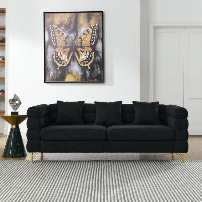 81 Inch Oversized 3 Seater Sectional Sofa, Living Room Comfort Fabric Sectional Sofe-Deep Seating Sectional Sofa, Soft Sitting with 3 Pillows for Living Room,Bedroom,Office, Black teddy(W834S00035)-1