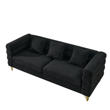 81 Inch Oversized 3 Seater Sectional Sofa, Living Room Comfort Fabric Sectional Sofe-Deep Seating Sectional Sofa, Soft Sitting with 3 Pillows for Living Room,Bedroom,Office, Black teddy(W834S00035)-3