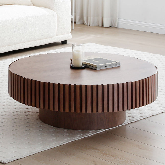39.37'' Round MDF Coffee Table Mid Century Modern Coffee Table Unique Coffee Table for Living Room Furniture, Tea Table WALNUT-1