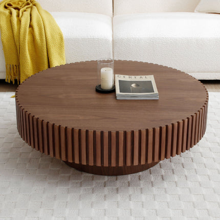 39.37'' Round MDF Coffee Table Mid Century Modern Coffee Table Unique Coffee Table for Living Room Furniture, Tea Table WALNUT-2