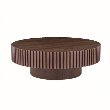 39.37'' Round MDF Coffee Table Mid Century Modern Coffee Table Unique Coffee Table for Living Room Furniture, Tea Table WALNUT-0