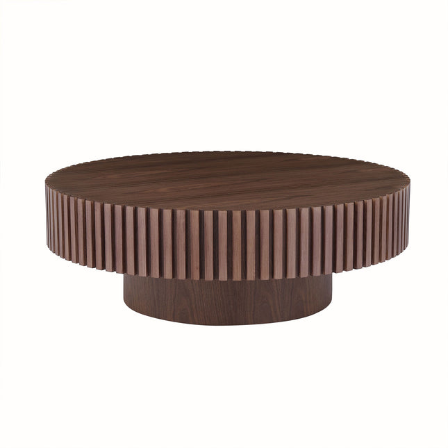39.37'' Round MDF Coffee Table Mid Century Modern Coffee Table Unique Coffee Table for Living Room Furniture, Tea Table WALNUT-0