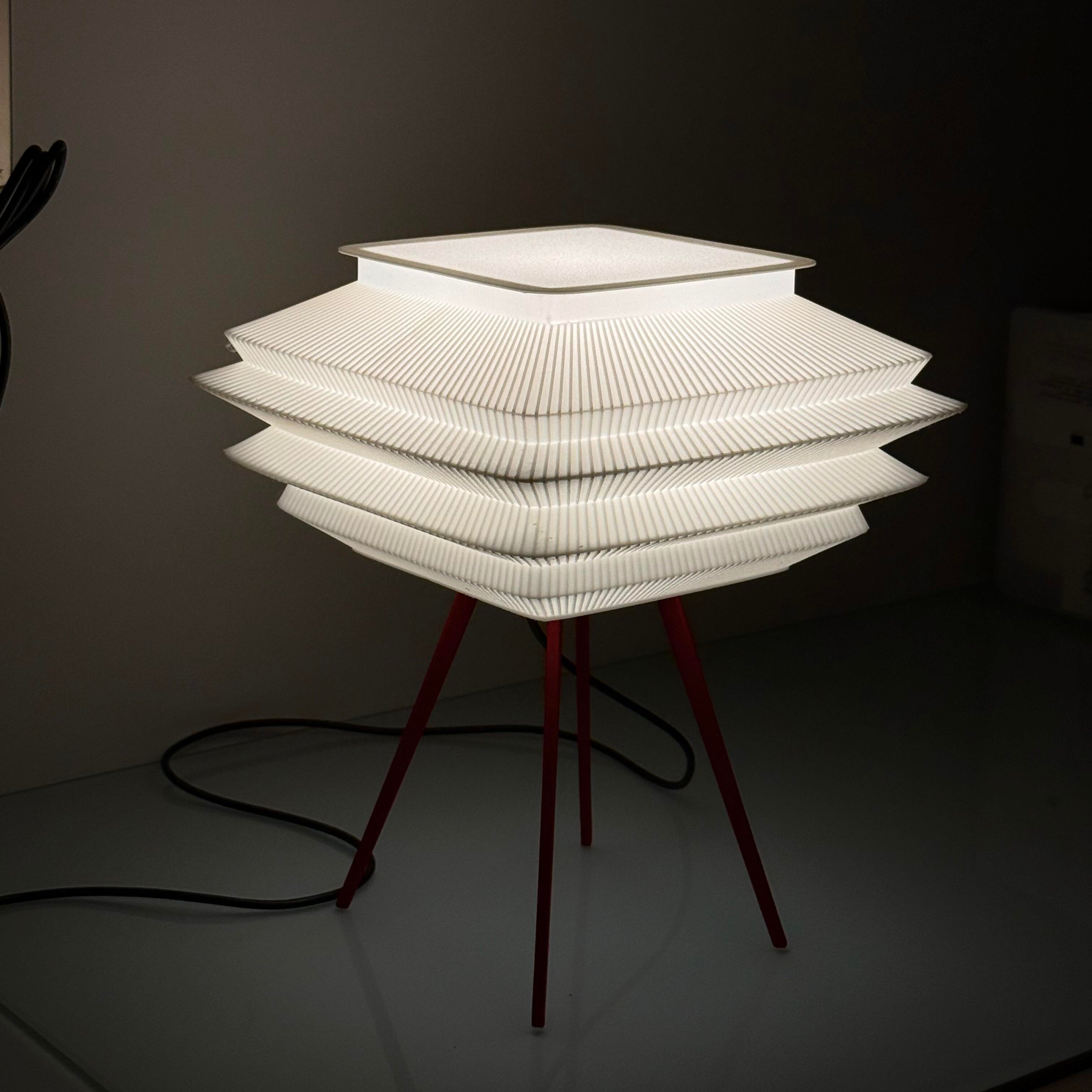 Modern Pleated Table Lamp – 3D Printed LED Desk Light with Red Tripod Base-1