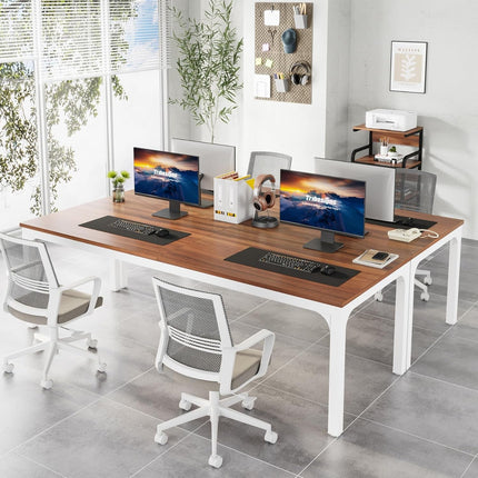 78.7 Inches Extra Long Computer Desk 2 Person Desk, Double Long Desk, Workstaion for Home Office (Walnut+White)-4