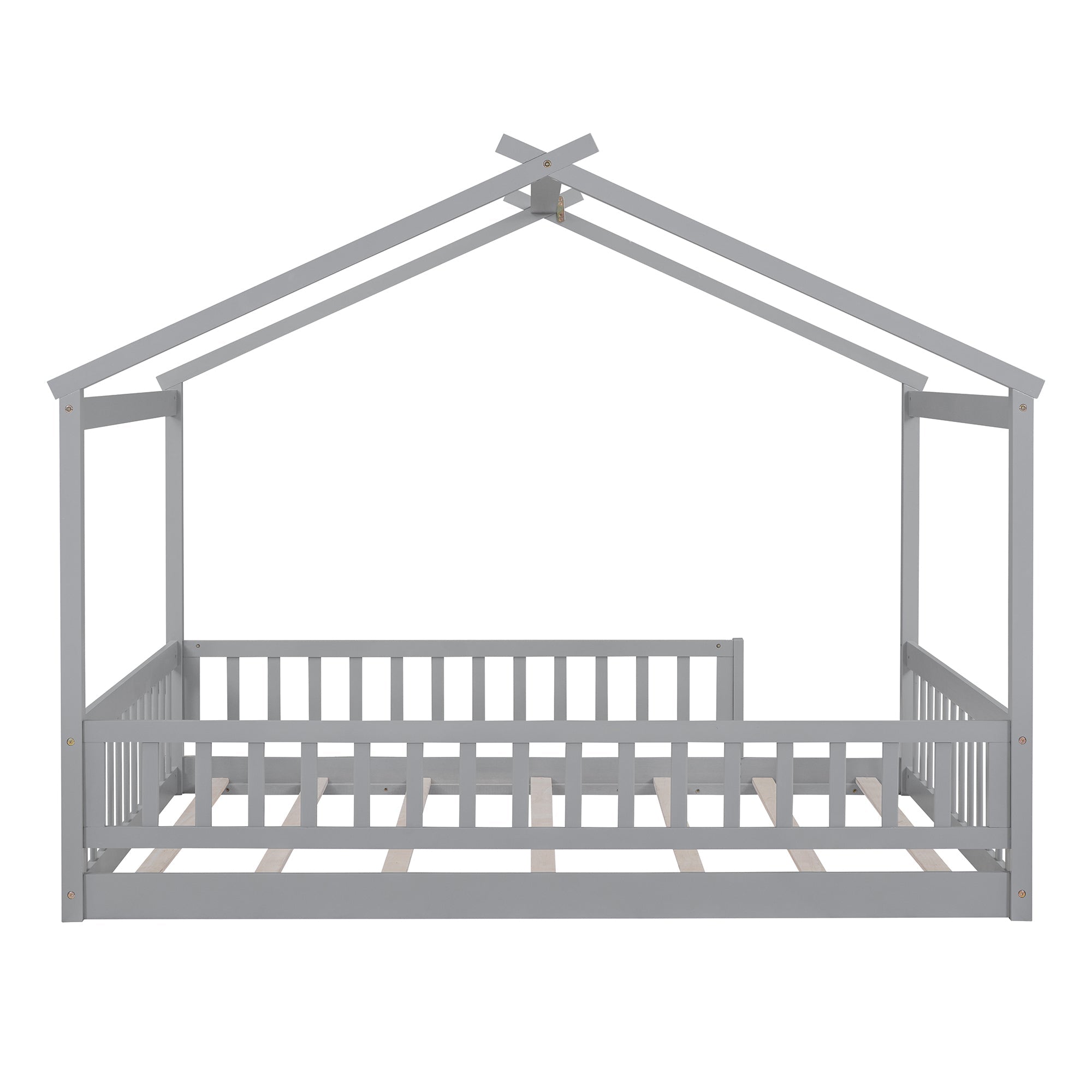 Wood Bed House Bed Frame with Fence, for Kids, Teens, Girls, Boys