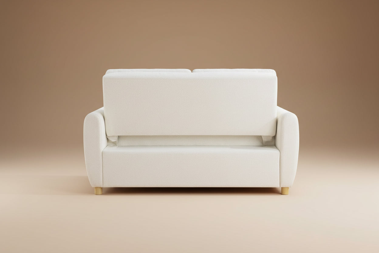 White sofa with wooden legs on a white background