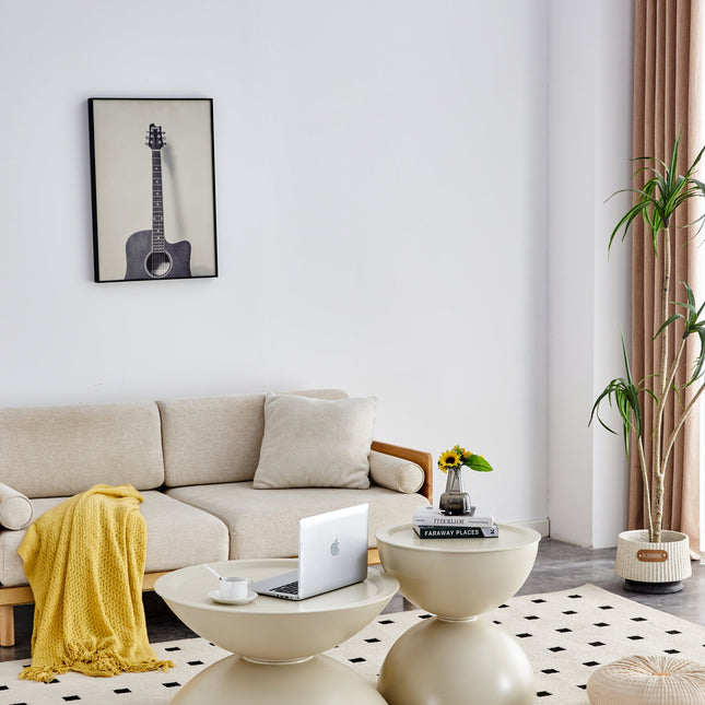 Set of 2 Milk White Coffee Table and End Table With Storage.-1