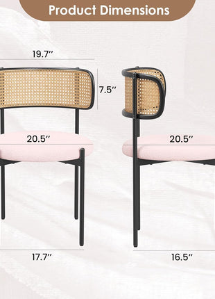 Kitchen Chairs Set of 4, Mid-Century Modern Dining Chairs,Kitchen Dining Room Chairs, Rattan Backrest round Upholstered Sherpa Dining Chairs,Pink-1
