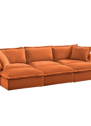 Living Room Sofa Slipcovered Sofa 3 Seater Sofa With 3 Ottomans, Oversized 3-Seat Sleeper Sofa Bed Home Theater Sofa, Chenille, orange