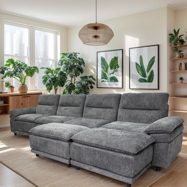 141'' Wide Modern U-shaped Sectional Sofa with high back cushion,6-seat Upholstered Soft Sofa Furniture,Sleeper Sofa Couch with Chaise Lounge for Living Room,Dark Grey-1