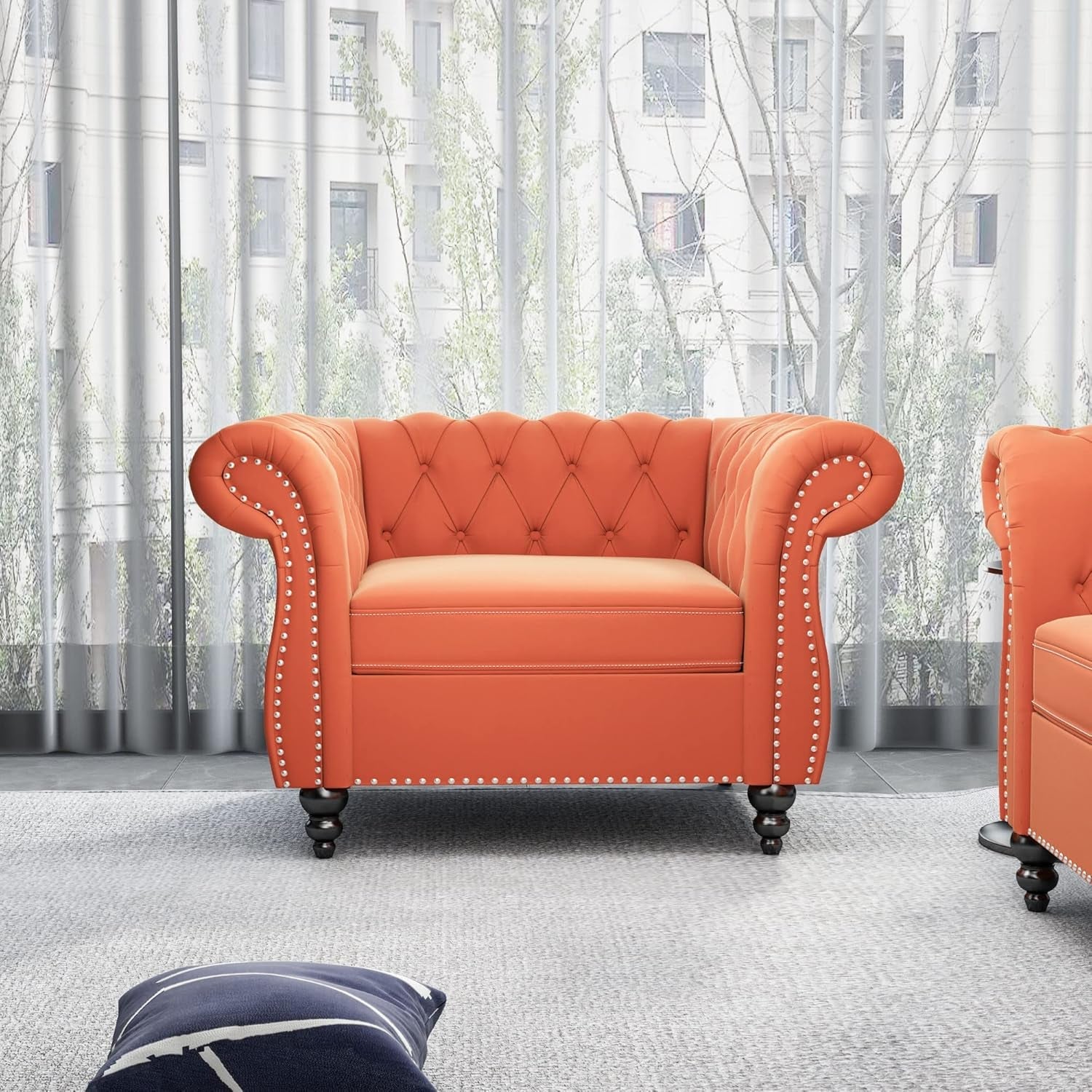 Three Piece Orange Sectional Sofa Set Tufted Living Room-4