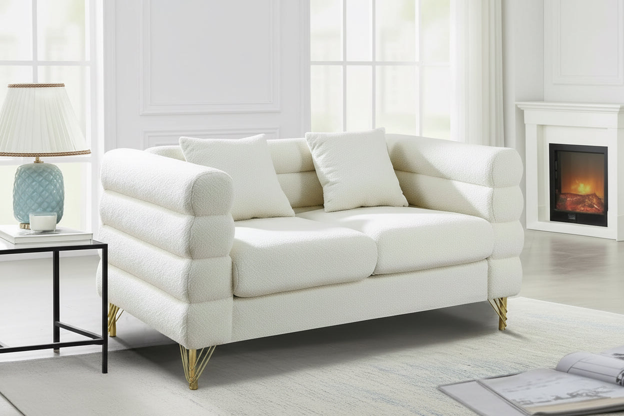 Two Piece Living Room Sofa Set White Teddy Boucle With Loveseat And Three Seater Deep Seat Cushioned Upholstered Sofa-4