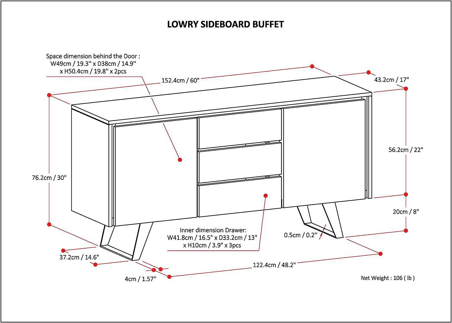 Solid Acacia 60 Inch Modern Sideboard Buffet With Wine Rack