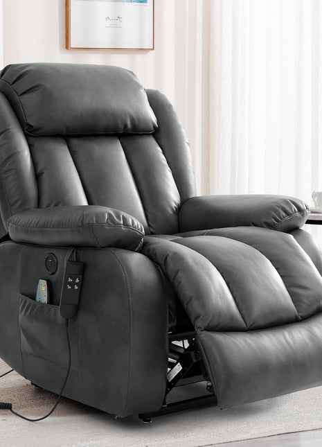 Dual Motor Large Power Lift Recliner Chair Recliners for Elderly, Infinite Position Recliner Chair with Heat and Massage, Breathable Leather(Gray)-0